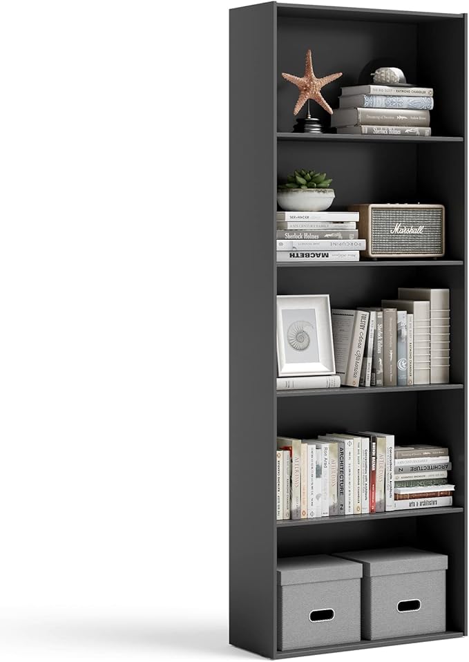 Tangkula 5-Tier Bookcase, 67” Tall Freestanding Bookshelf with 5 Open Shelves, Anti-Toppling Kits, Floor Display Storage Organizer for Living Room, Study, Kitchen, Home & Office (Black, 67" H)