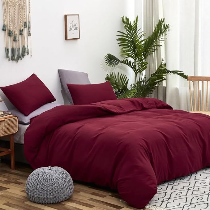 CLOTHKNOW Burgundy California King Comforer Set Fluffy Wine Red Bedding Comforer Sets Dark Red Comforter Soft All Season Bedding Sets with 2 x Pillowcases