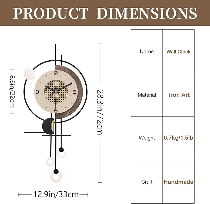 Decorative Wall Clock for Living Room Battery Operated Large Unique Modern Wall Clocks for Living Room &Bedroom Brown Checkered Pattern 27"*12"