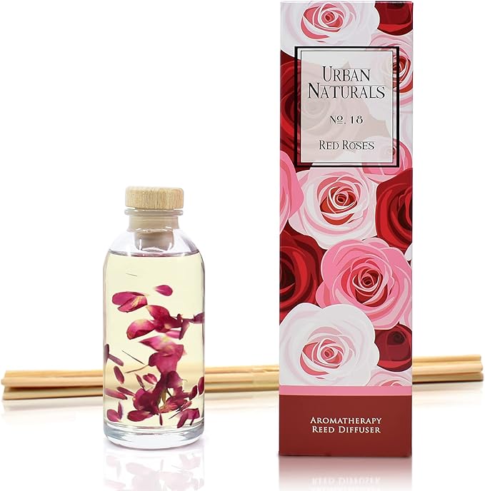 Urban Naturals Red Roses Reed Diffuser Oil Gift Set| Floral Scented Sticks Room Freshener for Bathroom, Kitchen & Bedroom | Great Idea