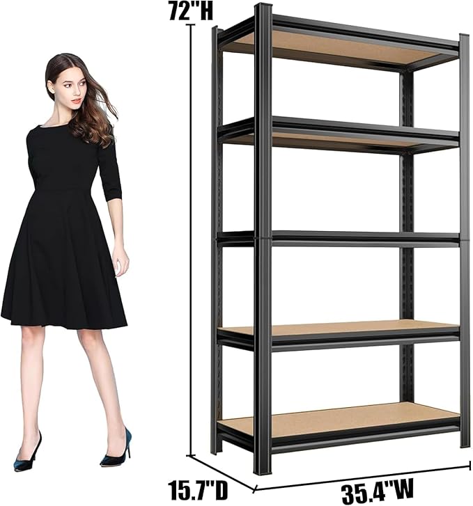Tall Bookshelf with Open Shelves, Metal Office Book Shelf, Adjustable Organizer Bookcase, Standing Storage Organizer Shelf for Living Room (35.4" W*15.8" D*72" H)