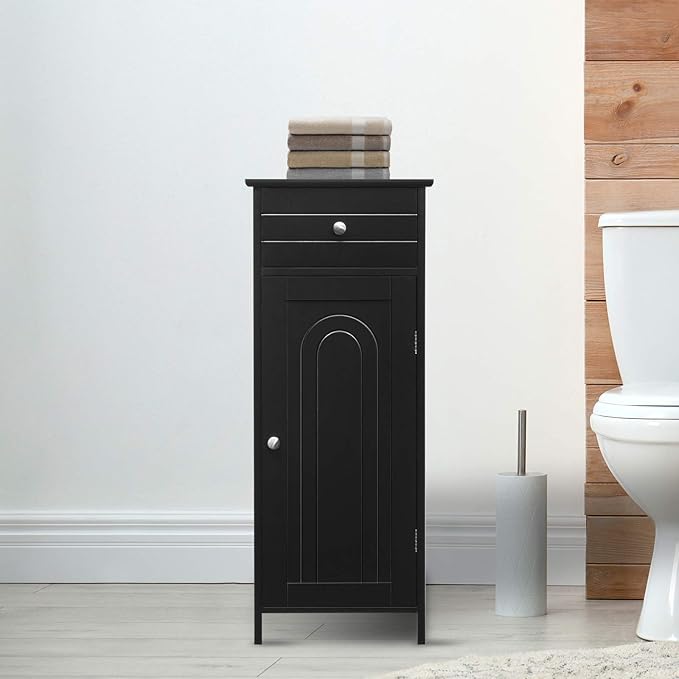 GLACER Floor Storage Cabinet, Multifunctional Bathroom Storage Cabinet with 2 Adjustable Shelves, Ideal for Bathroom, Living Room, 14 x 12 x 34.5 inches (Black)