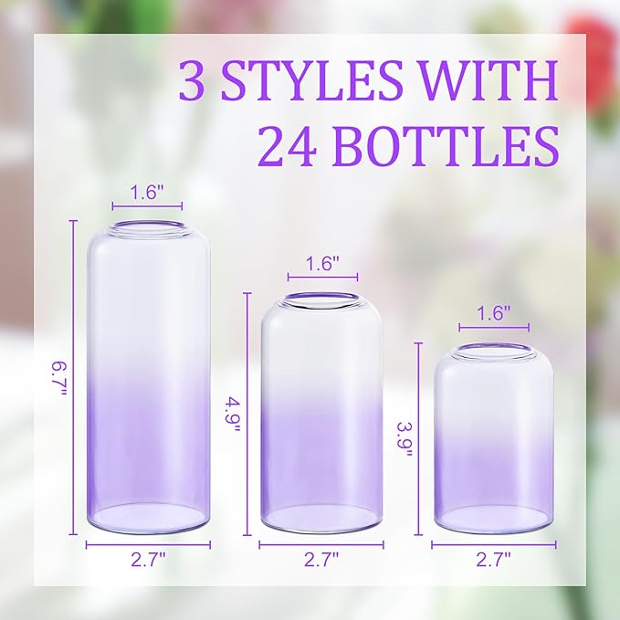 24Pcs Glass Bud Vases Set, Small Flower Vase for Centerpieces, Small Vases for Flowers, Decor Centerpiece for Bathroom, Decorative Vases for House Warming (Purple)