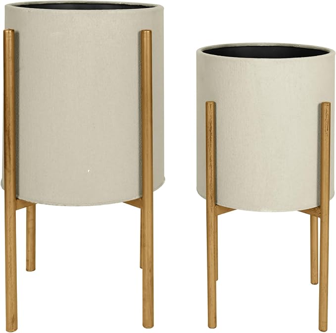 Oakrain Plants Pots with Stand, Set of 2 Planters for Indoor Plants, Modern Decorative Metal Flower Pots for Living Room, Garden, Balcony, 10"&12", Cement Gray Frosted