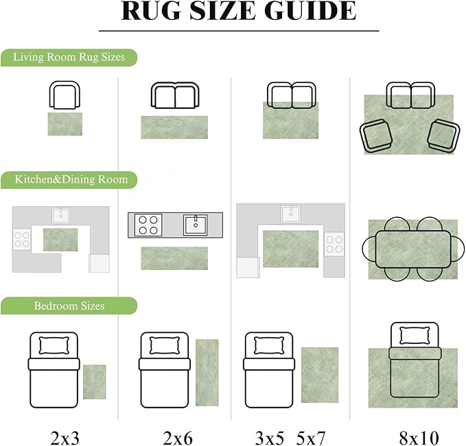 Washable Rug 8x10 Area Rugs for Living Room - Stain Resistant Non-Slip Backing Boho Rug for Bedroom,Durable & Ultra-Thin Vintage Large Area Rug(8x10,Green)
