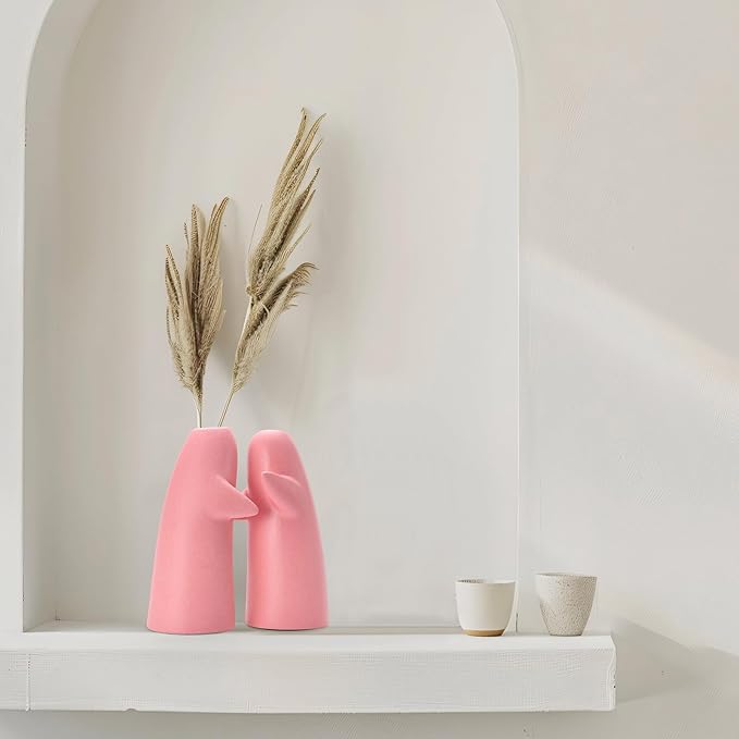 2 Pack Flower Vases for Bouquet, Pink Small Ceramic Vases for for Centerpieces Home Decor Accents Terracotta Vase for Table Entryway Bookshelf Living Room