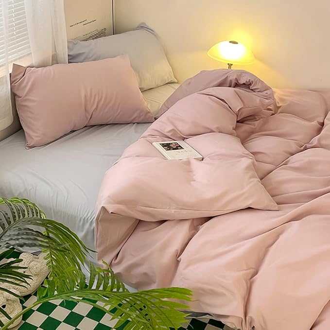 Wellboo Blush Pink Comforter Set Queen Size Bean Pink Bedding Comforter Sets for Women Girls Solid Pink Quilts Soft Modern Dusty Red Bed Blankets Light Pink Warm Minimalist Bedding with 2 Pillowcases
