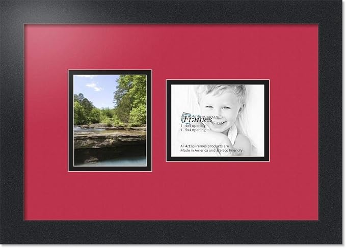 ArtToFrames Collage Photo Frame Double Mat with 2 - 4x5 Openings and Satin Black Frame
