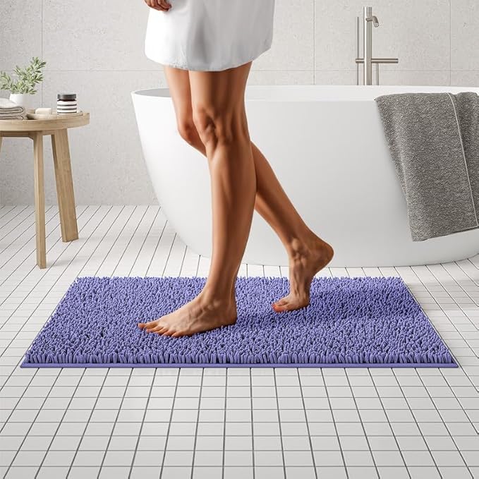 MAYSHINE Plush Shaggy Chenille Bath Mat | Extra Soft, Super Absorbent, Non-Slip Bathroom Rug | Fluffy Microfiber, Area Rug Sets for Bathroom Floor, Kitchen, Living Room | 39"x24" | Lavender