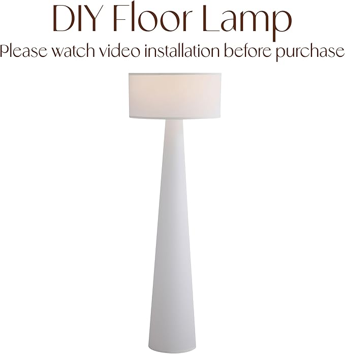 Floor Lamp - Branch and Wick – 59” Tall Standing Linen Lamp with Fabric Shade, LED Bulb Included – Elegant Corner Lamp for Living Room, Bedroom, Office - White