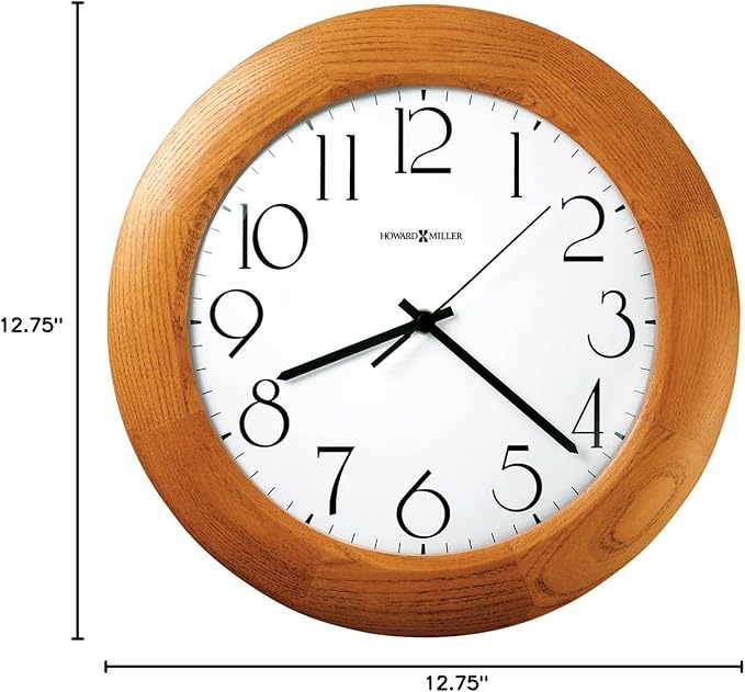 Howard Miller Franklin Wall Clock II 549-682 – 12.75-Inch Champagne Oak Finish, Modern Convex Glass Crystal, Round Home Decor, White Dial, Quartz Movement Timepiece