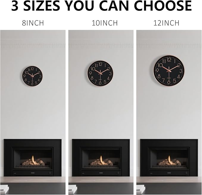 Wall Clock, Silent Wall Clocks Battery Operated 10 Inch- Modern Non Ticking Analog Clock with Large Numerals Tempered Glass Clocks for Bedroom, Living Room, Kitchen, Office Decor, Black