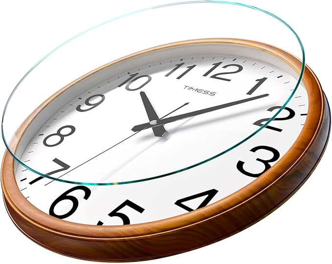 Wall Clock, Classic Wood Style Finish, 13 Inch Non-Ticking Silent Battery Operated Analog Clock, Ideal Retro Decor for Home, Bedroom, Living Room, Kitchen, Bathroom, Office (Wood Yellow)