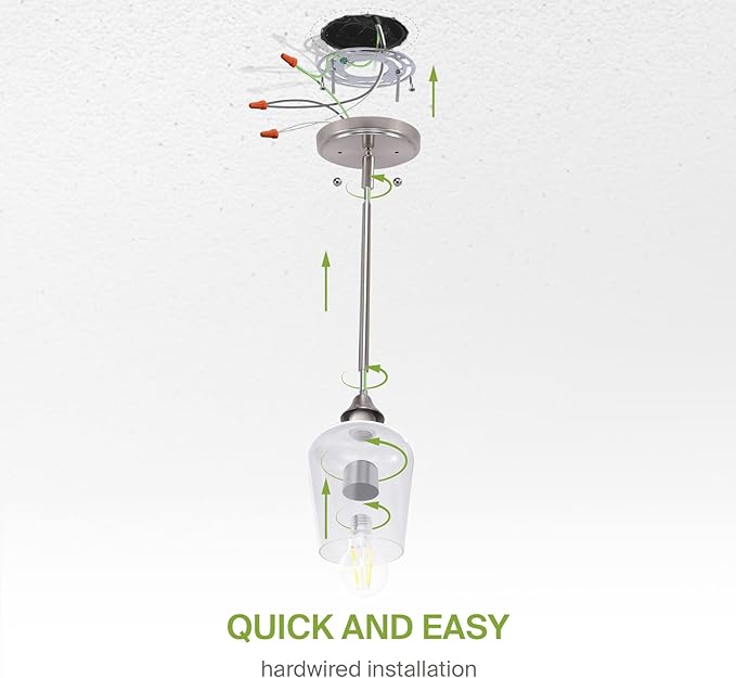 ASD Single Mini-Pendant Ceiling Light Fixture | 60W E26 Socket 120V | Dimmable, LED/CFL/Incandescent Bulbs Compatible, ETL Listed | Hanging Kitchen Island Lighting, Clear Drop Lamp | Nickel