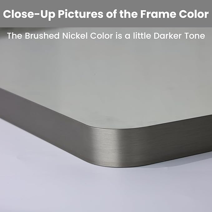 LOAAO 40X36 Inch Brushed Nickel Bathroom Mirror, Rounded Rectangle Silver Metal Frame Mirror, Brushed Nickel, Anti-Rust, Shatter Proof, Hangs Horizontally or Vertically