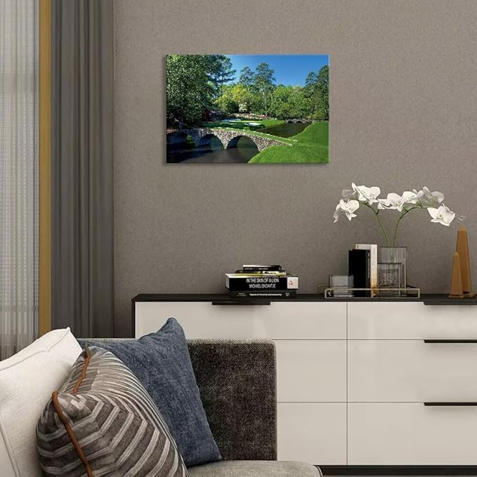 chenchenArt Augusta National Golf Course Wall Art - Augusta Golf Course 12th Hole Wall Art for Living Room Bedroom Bathroom Home Decorations Golf Art Canvas Prints Framed Ready to Hang(18''H x 24''W)