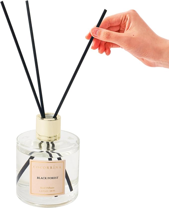 Cocorrina Reed Diffuser Set, Flower Reed Diffuser Black Forest 6.7 oz, Scented Diffuser with Sticks Home Fragrance Essential Oil for Bathroom Shelf Decor, Living Room, Large Room, 1pack