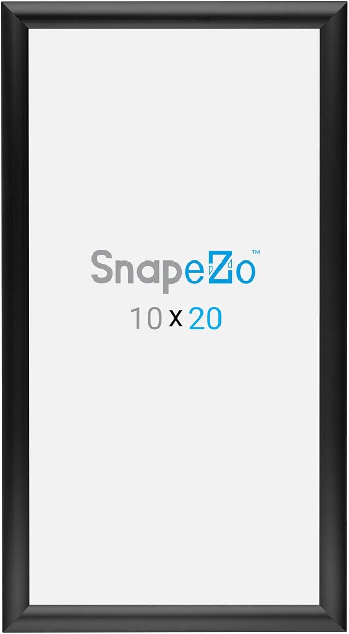 SnapeZo Poster Frame 10x20 Inches, Black 1 Inch Aluminum Profile, Front-Loading Snap Frame, Wall Mounting, Sleek Series