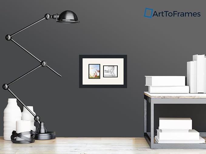 ArtToFrames Collage Photo Frame Double Mat with 2-4x5 Openings and Satin Black Frame