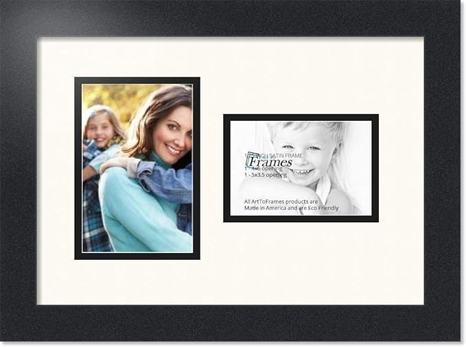 ArtToFrames Collage Photo Frame Double Mat with 1 - 3.5x5, 4x6 Openings and Satin Black Frame