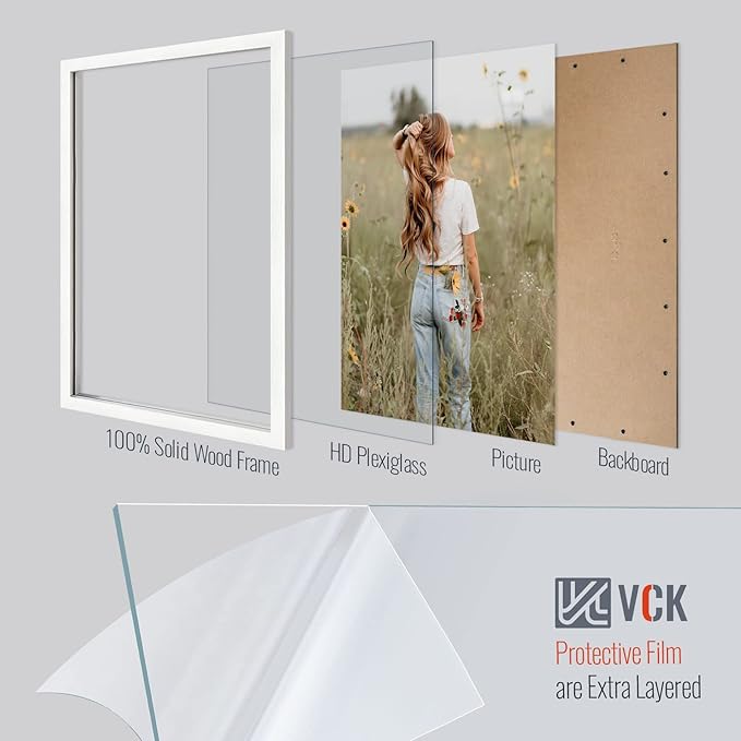 VCK 20x30 Poster Frame Set of 4 - White, Gallery-Quality Wood Picture Frames, 1.1-Inch Wide Border, Polished Plexiglass, Vertical or Horizontal Wall Display for Photo/Art/Prints, White