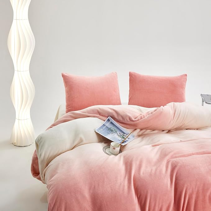 CLOTHKNOW Pink White Comforter Sets Twin/Twin XL Gradient Blush Velvet Bedding Comforter Sets Mauve Bed Sets Pink Bedding Sets Soft