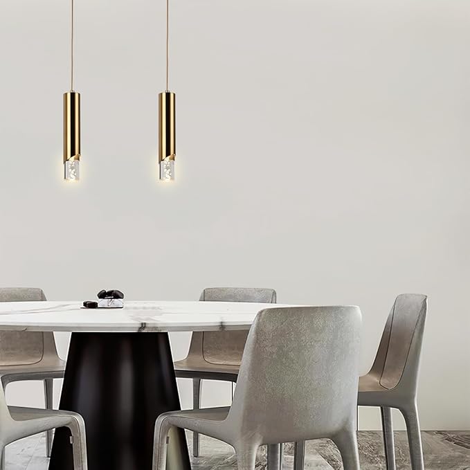 Pendant Lights Kitchen Island, Dimmable Island Cylinder Brass Pendant Light Fixture, 1 Light Bubble Acrylic Small Modern Pendant Lighting for Bedroom Bar, 3000K