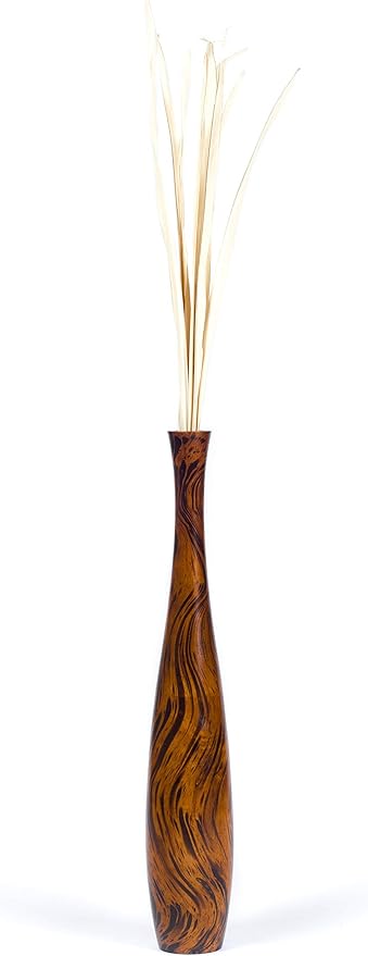 Leewadee Large Brown Light Brown Home Decor Floor Vase – Wooden 26 inches Tall Farmhouse Decor Flower Holder for Fake Plant and Pampas Grass