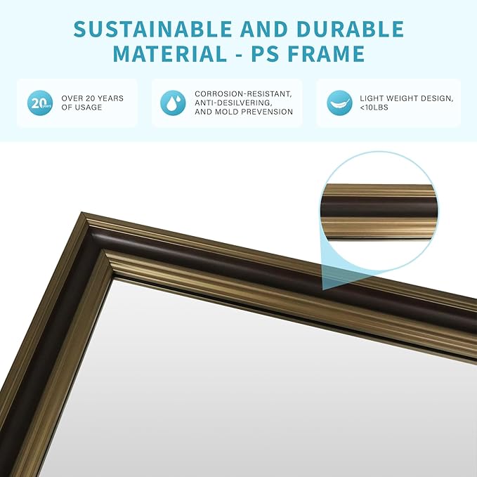 Retro Copper Effect Framed Wall Mirror, 30x48 Rectangle Mirror, 1/8"Anti-desilvering Tempered Glass, Sustainable&Sturdy Frame, Anti-Rust, HD Reflection &3min Fast Setup for Bathroom Living Room
