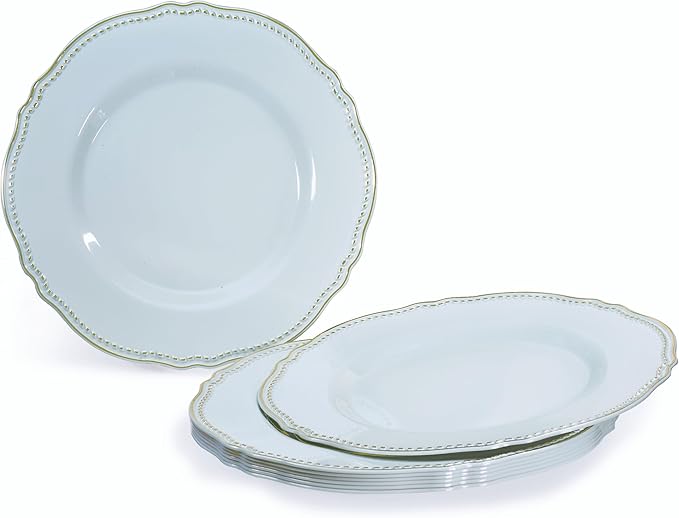 " OCCASIONS " 50 Plates Pack (25 Guests)-Heavyweight Wedding Party Disposable Plastic Plate Set -25 x 10.25'' Dinner + 25 x 7.5'' Salad/dessert plates (Rochelle Blue and Gold)