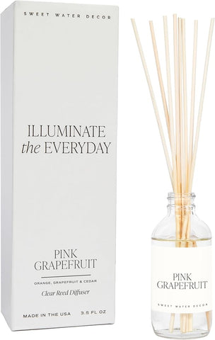 Sweet Water Decor Pink Grapefruit Clear Reed Diffuser – Room Decor Aesthetic with Long-Lasting Premium Fragrance of Grapefruit, Orange, Strawberry, Jasmine & Cedar for 4 Months – Ideal for Home Décor