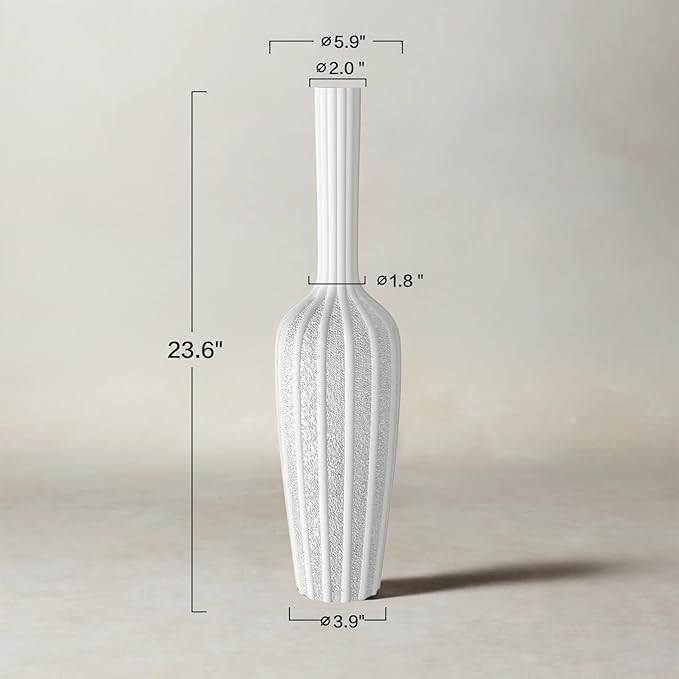 Stylish White Floor Vase - 23.62” Tall - Ideal for Dried Flowers & Home Decor Resin Tall Floor Vase