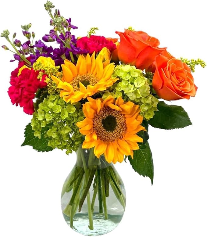 Sunnyside Celebration | Yellow, Orange Arrangement with Vase | Pre-Book Mother's Day Flowers by Arabella Bouquets | Real Fresh Flowers for Delivery, Gift for Birthday, Congratulations