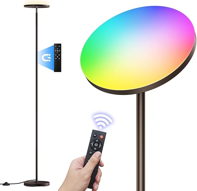 𝐑𝐆𝐁 Torchiere Floor Lamps for Living Room, 32W/3200LM Bright LED Standing Lamp with Remote, Modern Color Changing Tall Lamp with Stepless Dimming, 69" Corner Floor Lamp for Bedroom, Office