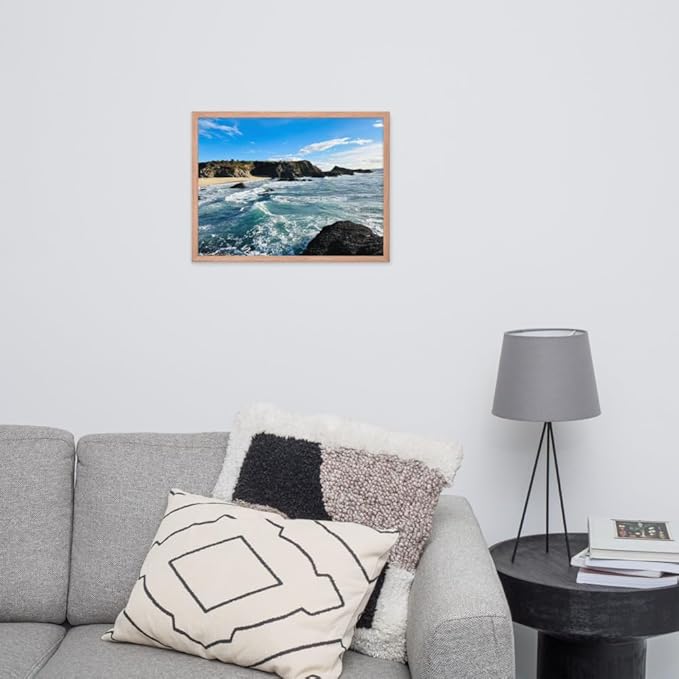 Bodega Bay Coastal Wall Art – Framed Ocean Photography Print – California Nature Landscape Poster – Seascape Decor for Living Room or Bedroom (18x24 inches) - Wooden Framed (Red Oak)