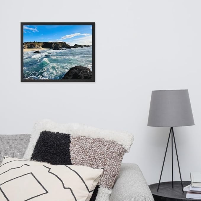 Bodega Bay Coastal Wall Art – Framed Ocean Photography Print – California Nature Landscape Poster – Seascape Decor for Living Room or Bedroom (16x20 inches) - Wooden Framed (Black)