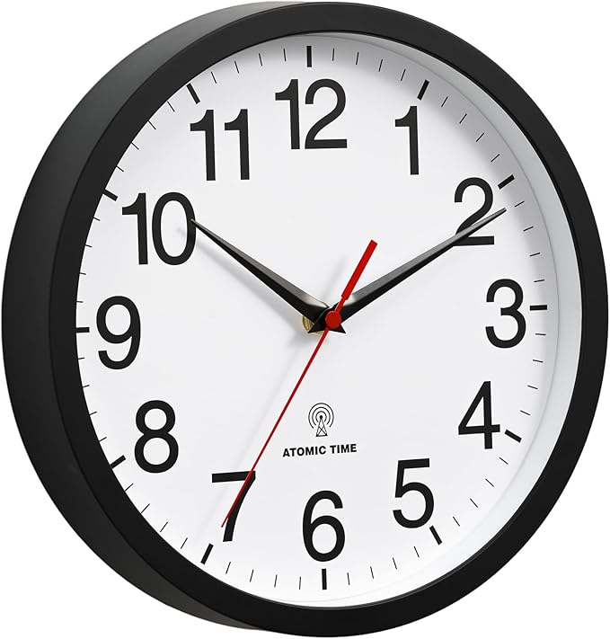 Atomic Wall Clock, Modern 14 Inch Battery Operated Wall Clocks, Analog Clock for Living Room, Office, Home, Bedroom, Kitchen, Bathroom(Black)