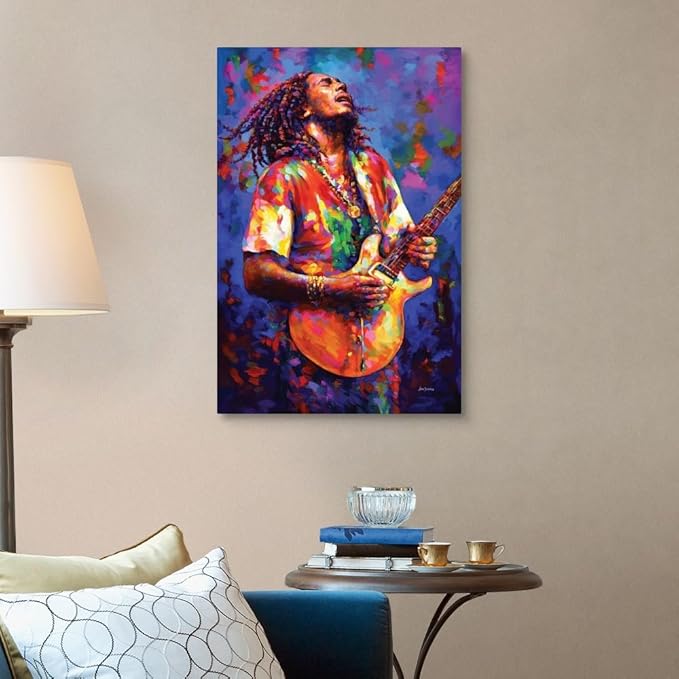 CANVAS ON DEMAND Bob Marley Canvas Wall Art Print by Leon Devenice, Figurative, Home Decor, Celebrity Artwork, 24" x36in