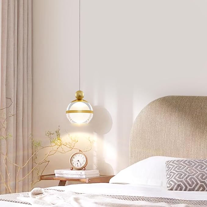 Gold Pendant Lights Kitchen Island Modern LED Ceiling Hanging Pendant Lights Acrylic Globe Pendant Light Fixtures for Dining Room Bedroom Living Room 1-Light