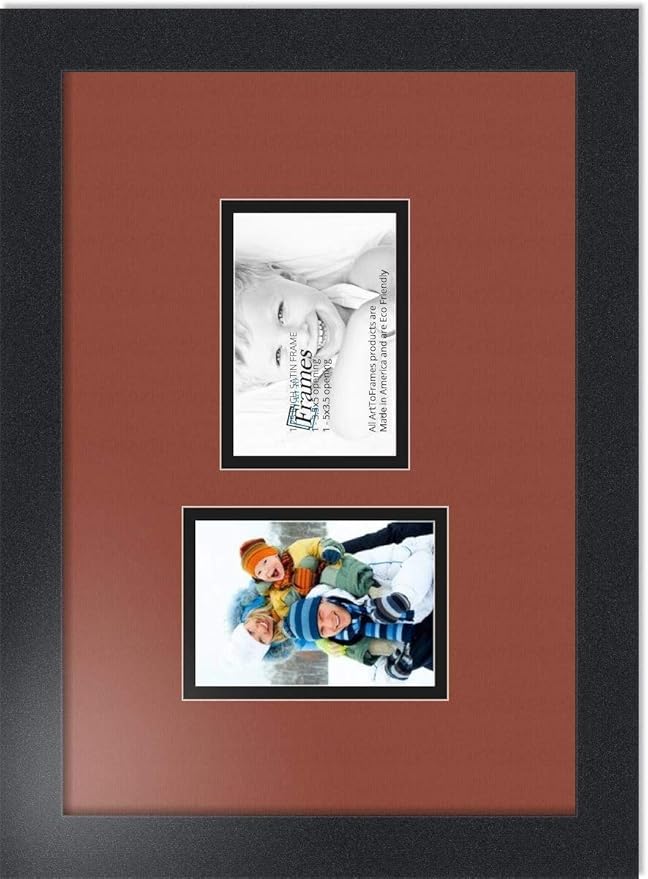 ArtToFrames Collage Photo Frame Double Mat with 2 - 3.5x5 Openings and Satin Black Frame