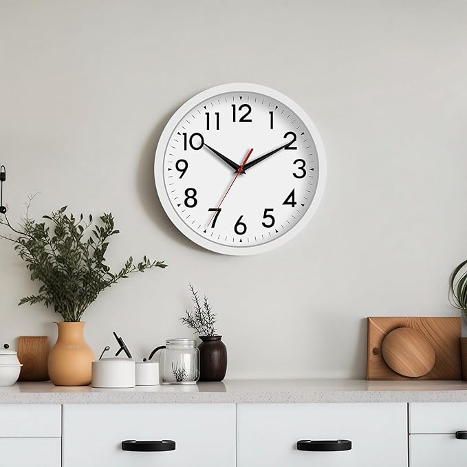 Wall Clock Small Analog 8 Inch Silent Non Ticking Battery Operated Modern Simple Decorative for Kitchen Office Bedroom Bathroom Living Room(White)