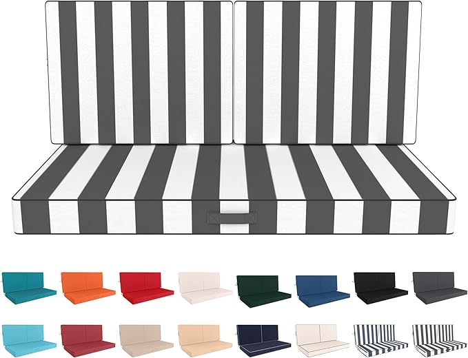 Outdoor Loveseat Cushion Set 46 x 26 Inch, Waterproof & Fade-Resistant Deep Seat Patio Cushions with Removable Cover, Ties & Hidden Zipper,Patio Love Seat Sofa Cushions for Sofa Bench Couch,GrayStripe