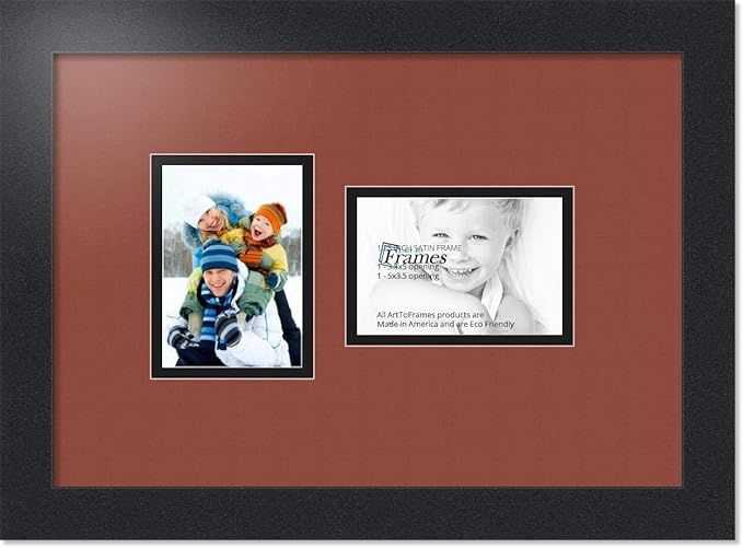 ArtToFrames Collage Photo Frame Double Mat with 2 - 3.5x5 Openings and Satin Black Frame