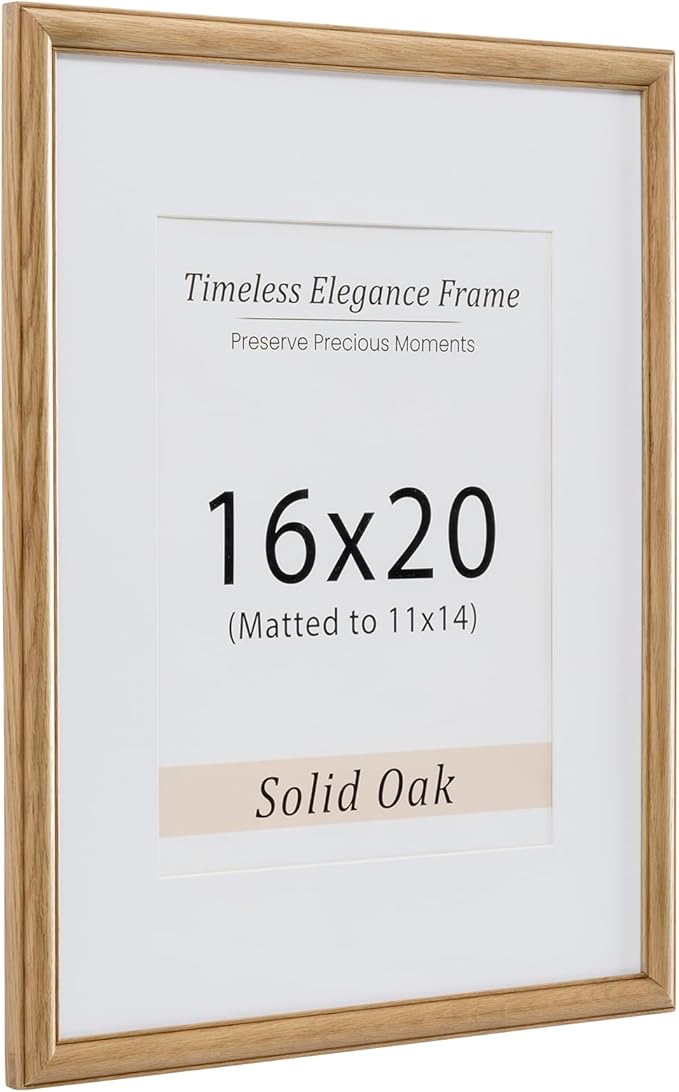 Vivelove 16x20 Picture Frame, 16x20 Oak Wood Poster Frame Display 16 x 20 without Mat or 11x14 with Mat, Wooden Frame with Tempered Glass for Photos, Posters & Art Prints, Home decor, 1 Pack