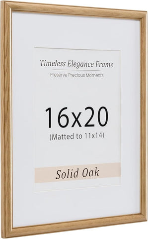 Vivelove 16x20 Picture Frame, 16x20 Oak Wood Poster Frame Display 16 x 20 without Mat or 11x14 with Mat, Wooden Frame with Tempered Glass for Photos, Posters & Art Prints, Home decor, 1 Pack