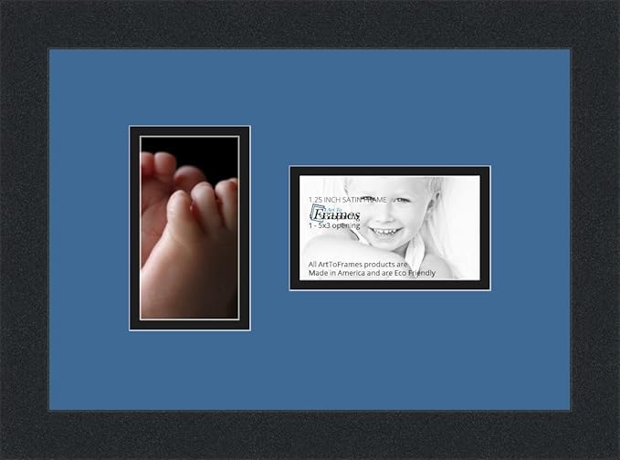 ArtToFrames Collage Photo Frame Double Mat with 2-3x5 Openings and Satin Black Frame