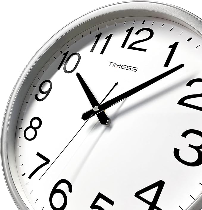 Wall Clock, 16 Inch Large Dial Non-Ticking Silent Battery Operated Quality Analog, Ultra-Quiet Movement Quartz, Timeless Stylish Clock, Ideal Modern Home, Office Décor (Sliver)