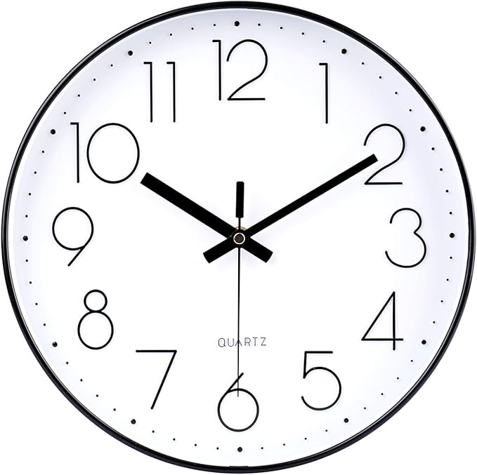 jomparis Black Wall Clock Large 13.5 Inch Silent Non Ticking Battery Operated Quartz Decorative Round Wall Clock for Classroom Living Room,Office,School