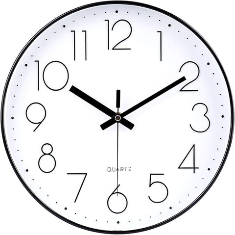 jomparis Black Wall Clock Large 13.5 Inch Silent Non Ticking Battery Operated Quartz Decorative Round Wall Clock for Classroom Living Room,Office,School