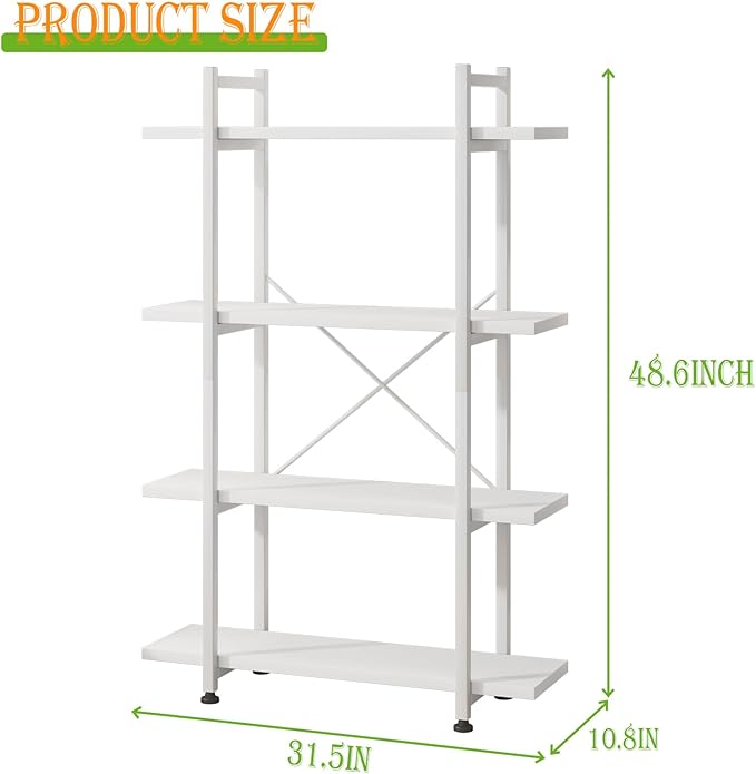 Bookshelf 4 Tiers White Wooden Storage Shelf,Modern Open Display Storage Bookcase Book Organizer,Metal Bookshelf Standing Storage Shelf Tall Shelving Units for Home Office Study